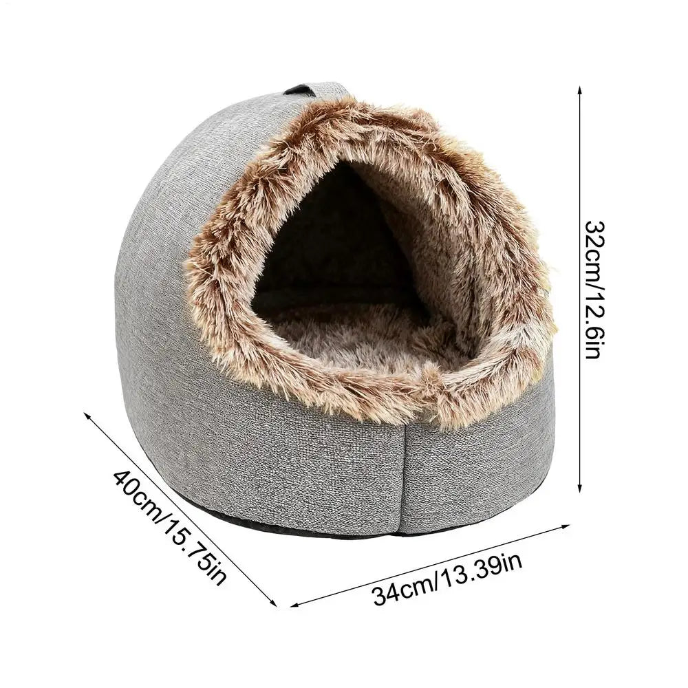 Plush-Trimmed Cave Bed for Cats & Small Dogs
