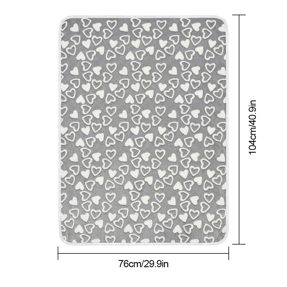 Gray Heart-Print Plush Blanket for Dogs & Cats