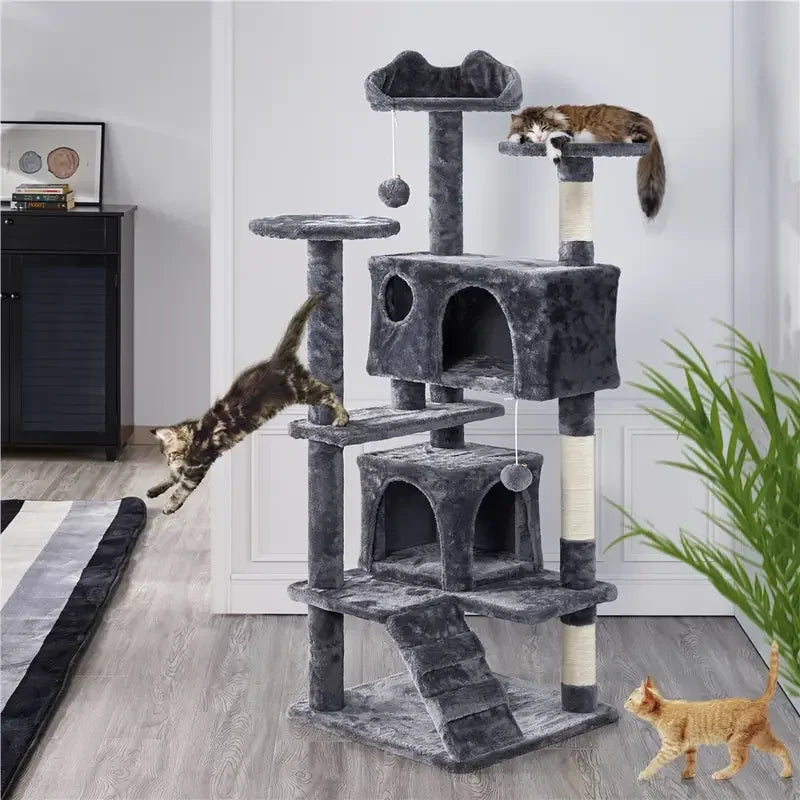Plush Two-Condo Cat Tower with Lookout Perches