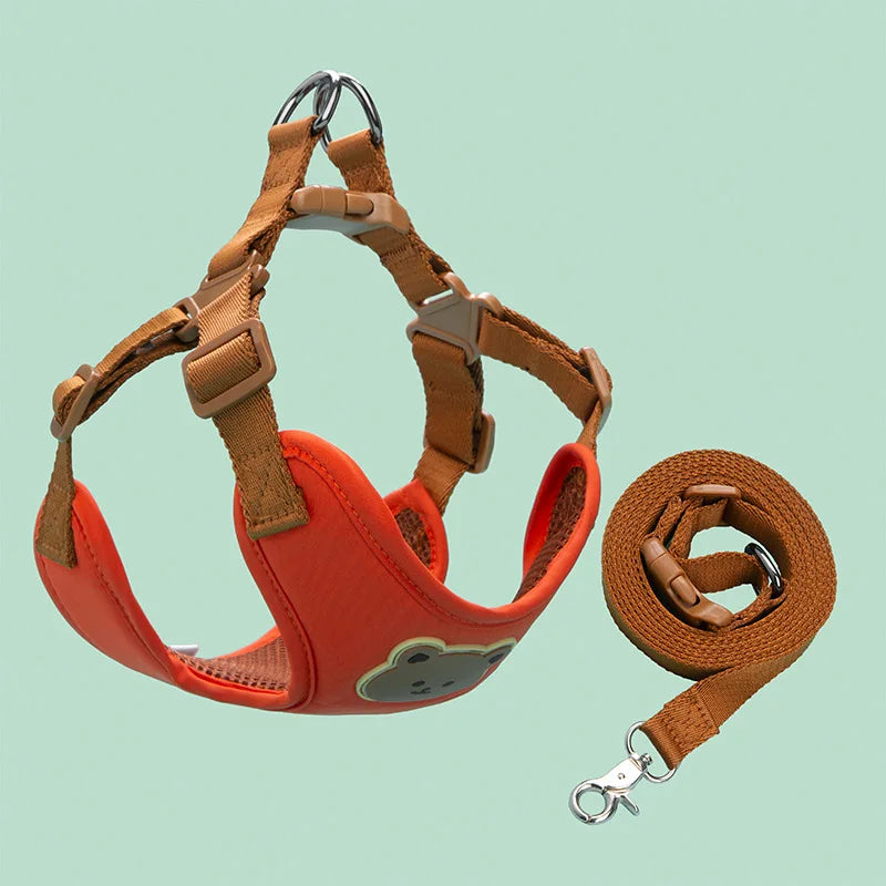 Bear-Patch Pet Harness & Matching Leash Set