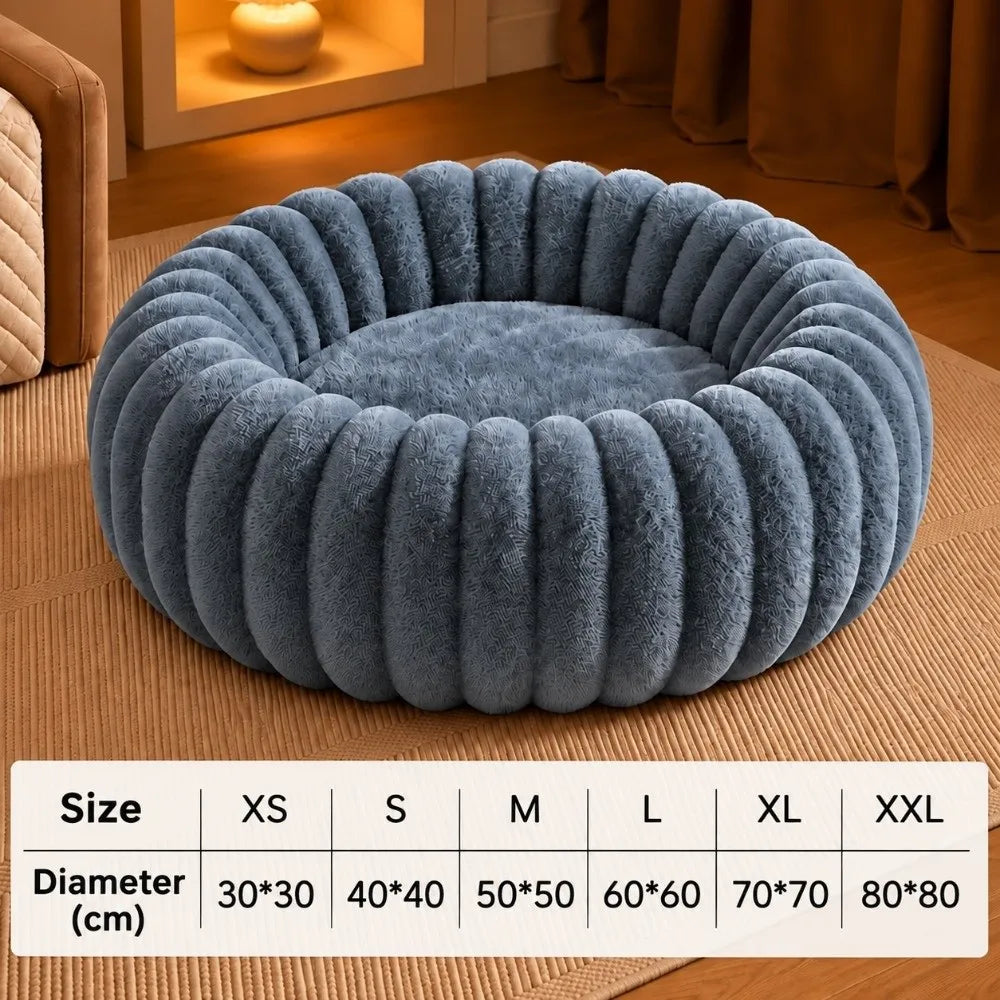 Pumpkin-Ribbed Plush Round Pet Bed