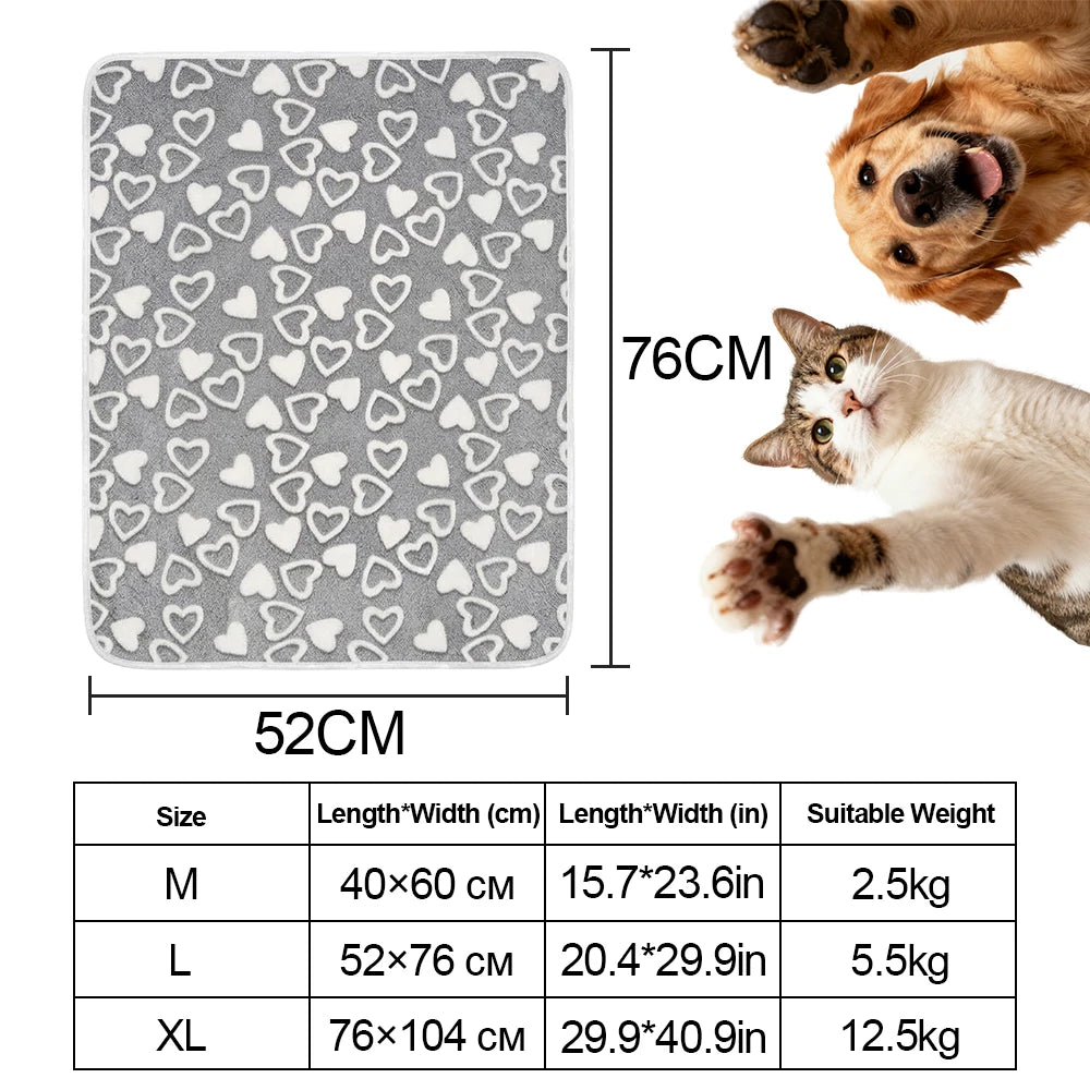Gray Heart-Print Plush Blanket for Dogs & Cats