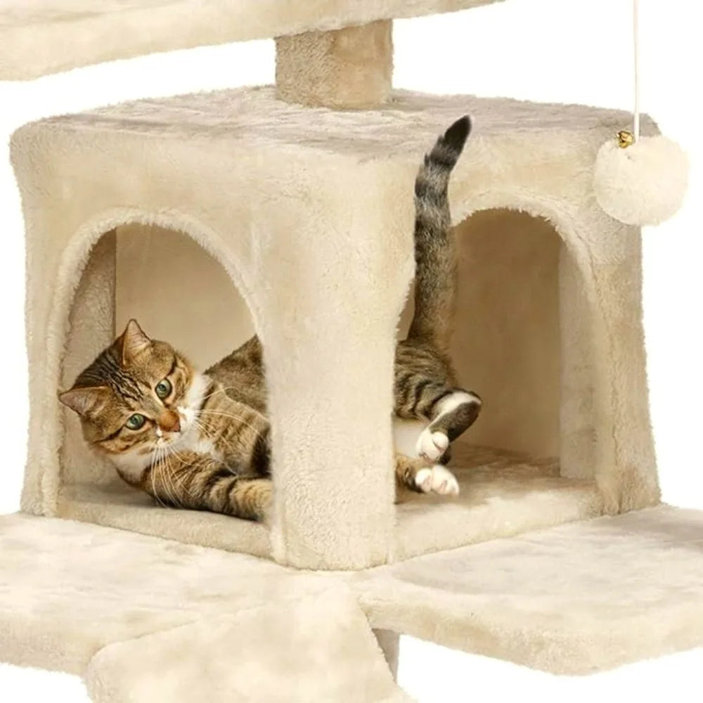 Multi-Level Plush Cat Tree with Two Condos & Three Perches
