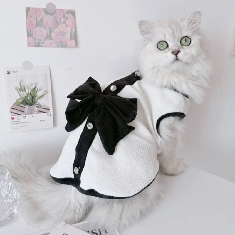 Black Bow Pet Occasion Outfit, Dress or Vest