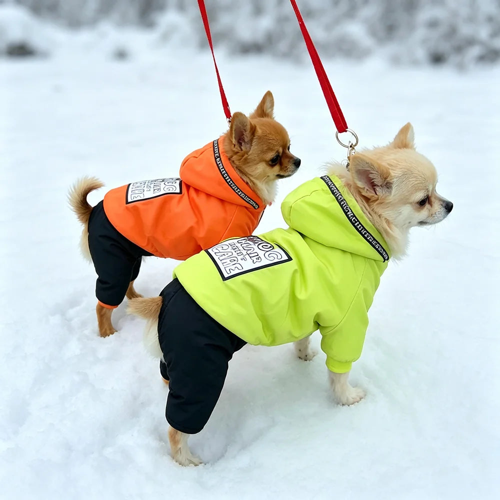 Slogan-Patch Hooded Pet Jumpsuit with Black Legs