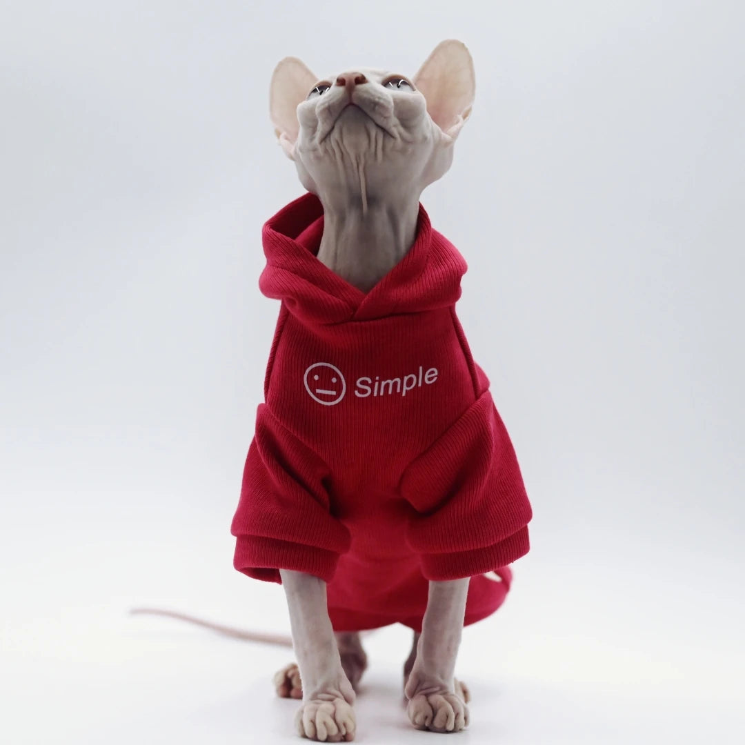 Red Cotton Cat Hoodie for Sphynx Cats