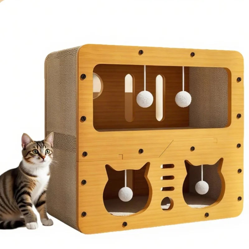 Cat House & Scratcher with Peekaboo Openings