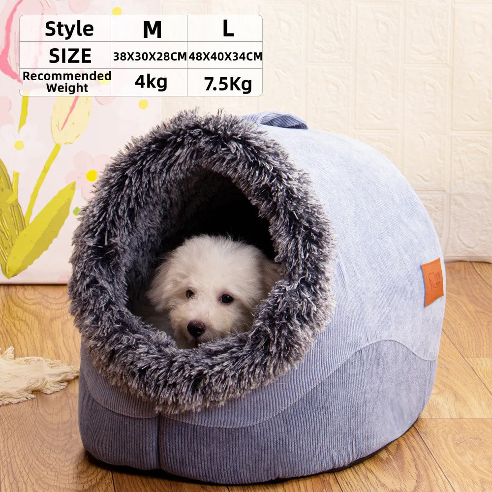 Plush-Trimmed Pet Cave Bed in Two Sizes