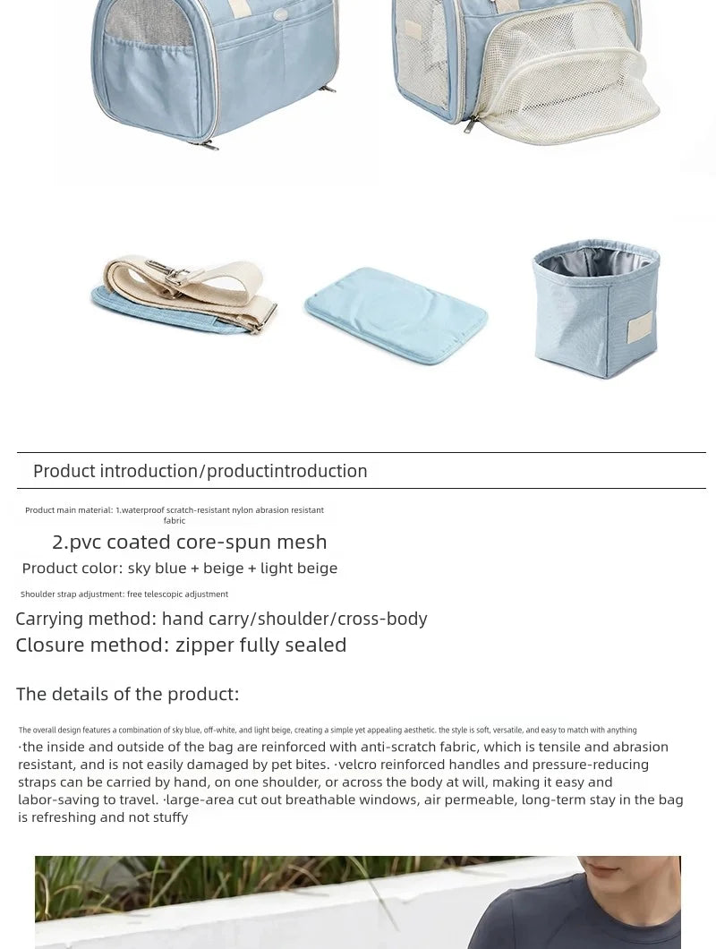 Blue Mesh Travel Carrier for Cats & Small Dogs