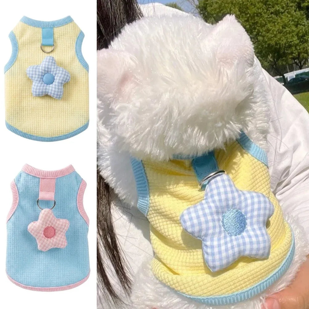 Pastel Pet Vest with Gingham Flower Detail