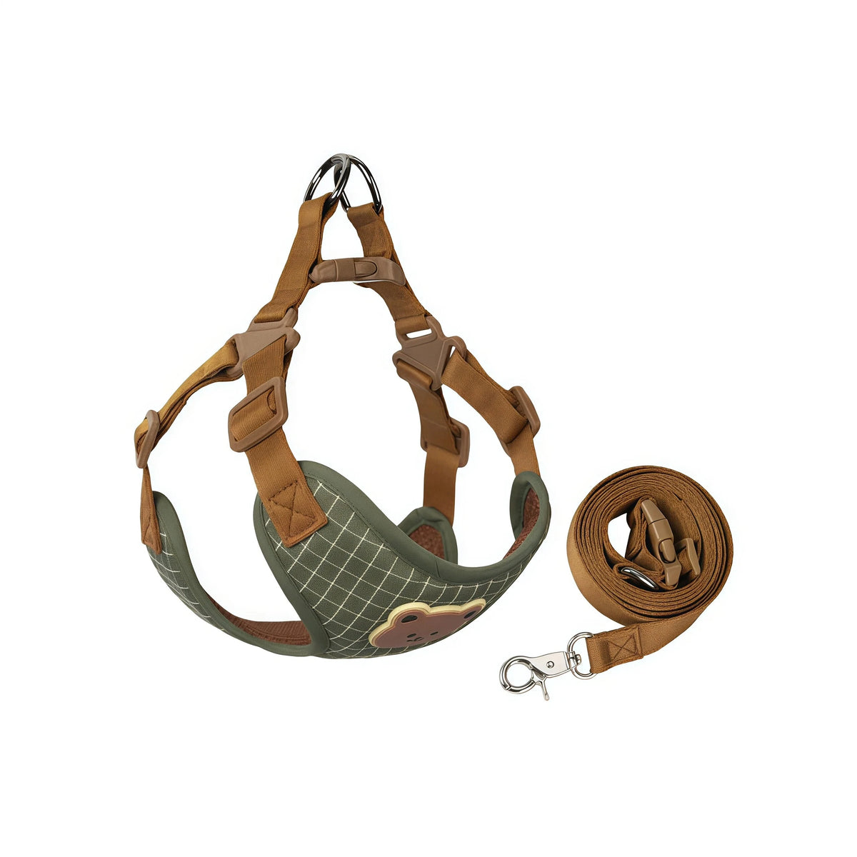 Bear-Detail Pet Harness & Leash Set with Mesh Lining
