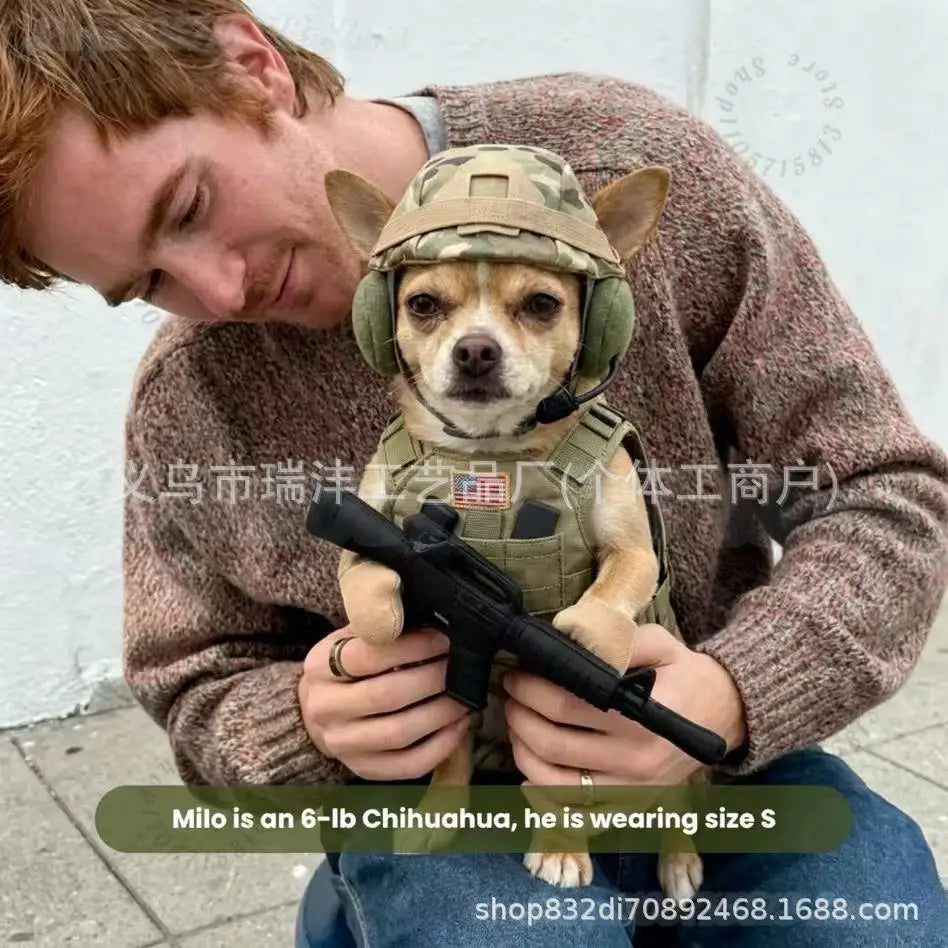 Camouflage Soldier Costume with Helmet for Cats & Small Dogs
