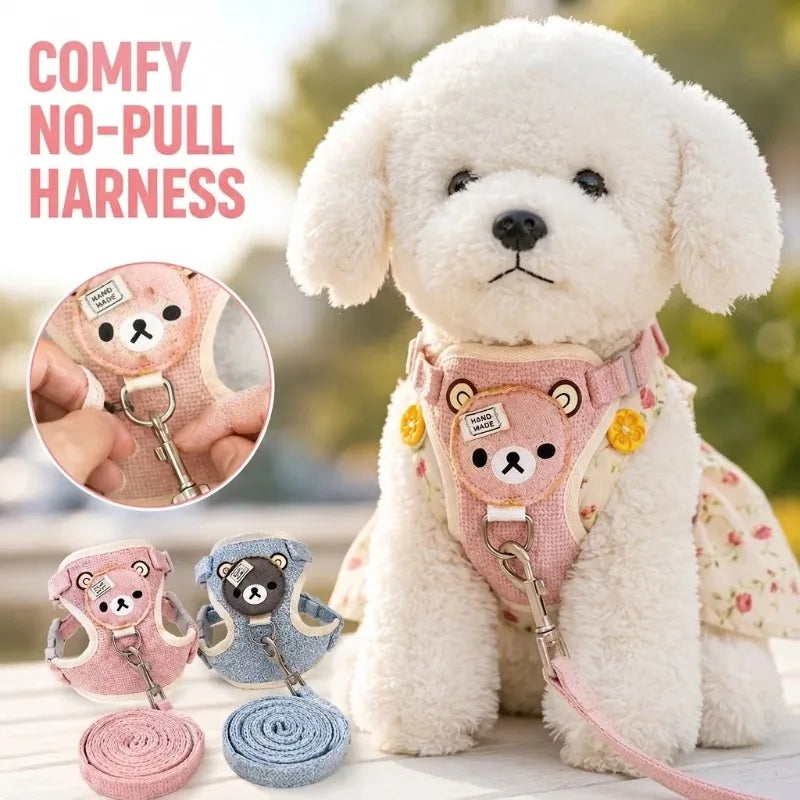 Bear-Detail Pet Vest Harness & 120 cm Leash Set