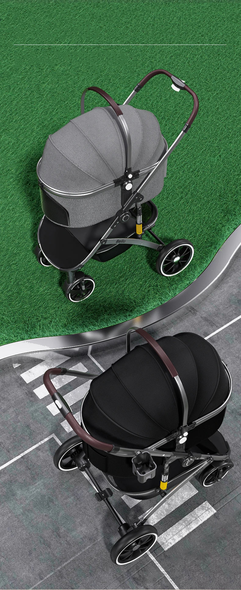 Folding Pet Stroller with Detachable Basket & Canopy
