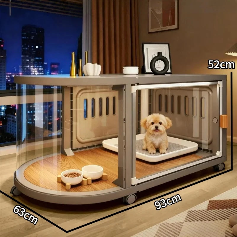 Curved-Panel Indoor Dog Kennel with Wheels, Cage Only