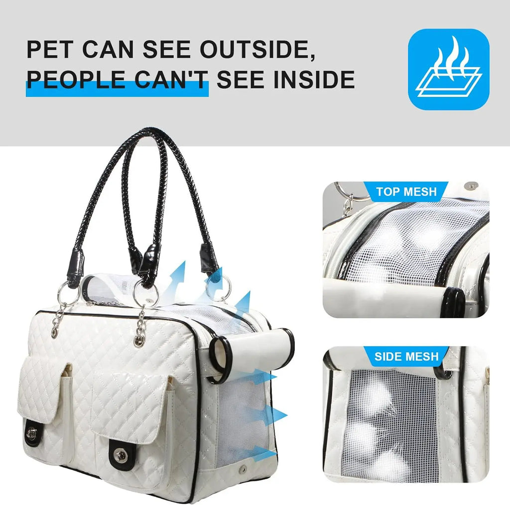 Quilted Pet Carrier Handbag with Braided Handles
