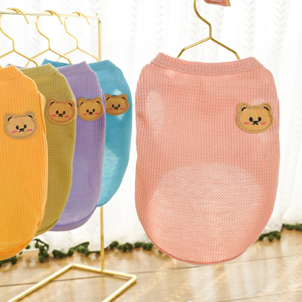 Waffle-Texture Bear-Patch Cat Vest