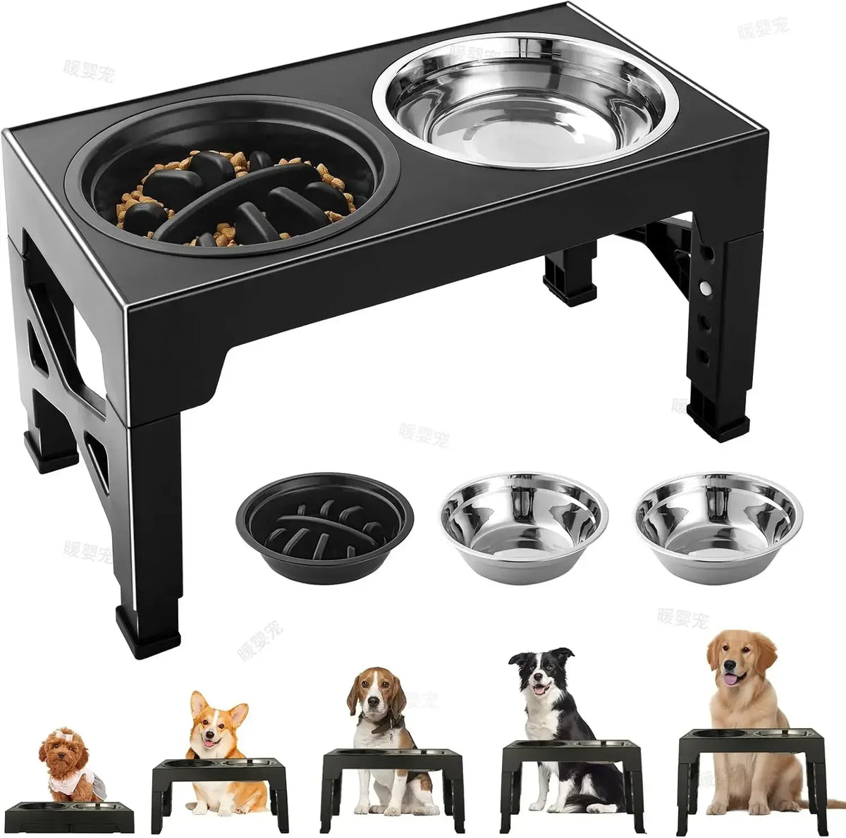 Adjustable Raised Dog Feeder with Stainless-Steel Bowls