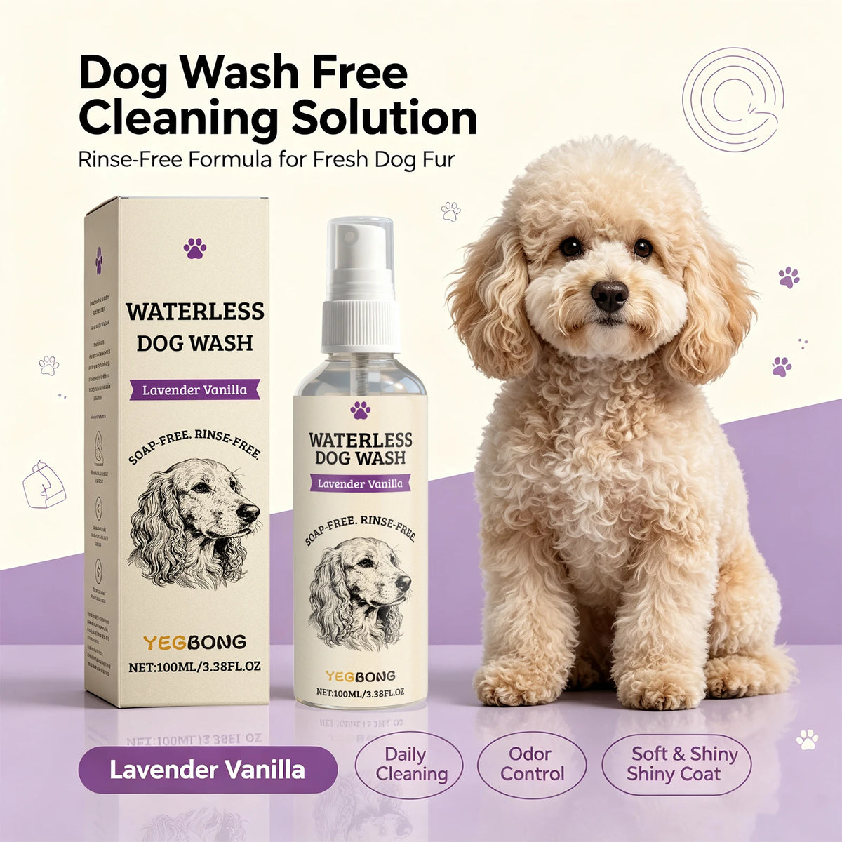 YEGBONG Waterless Dog Wash Spray, Lavender Vanilla, 100 ml
