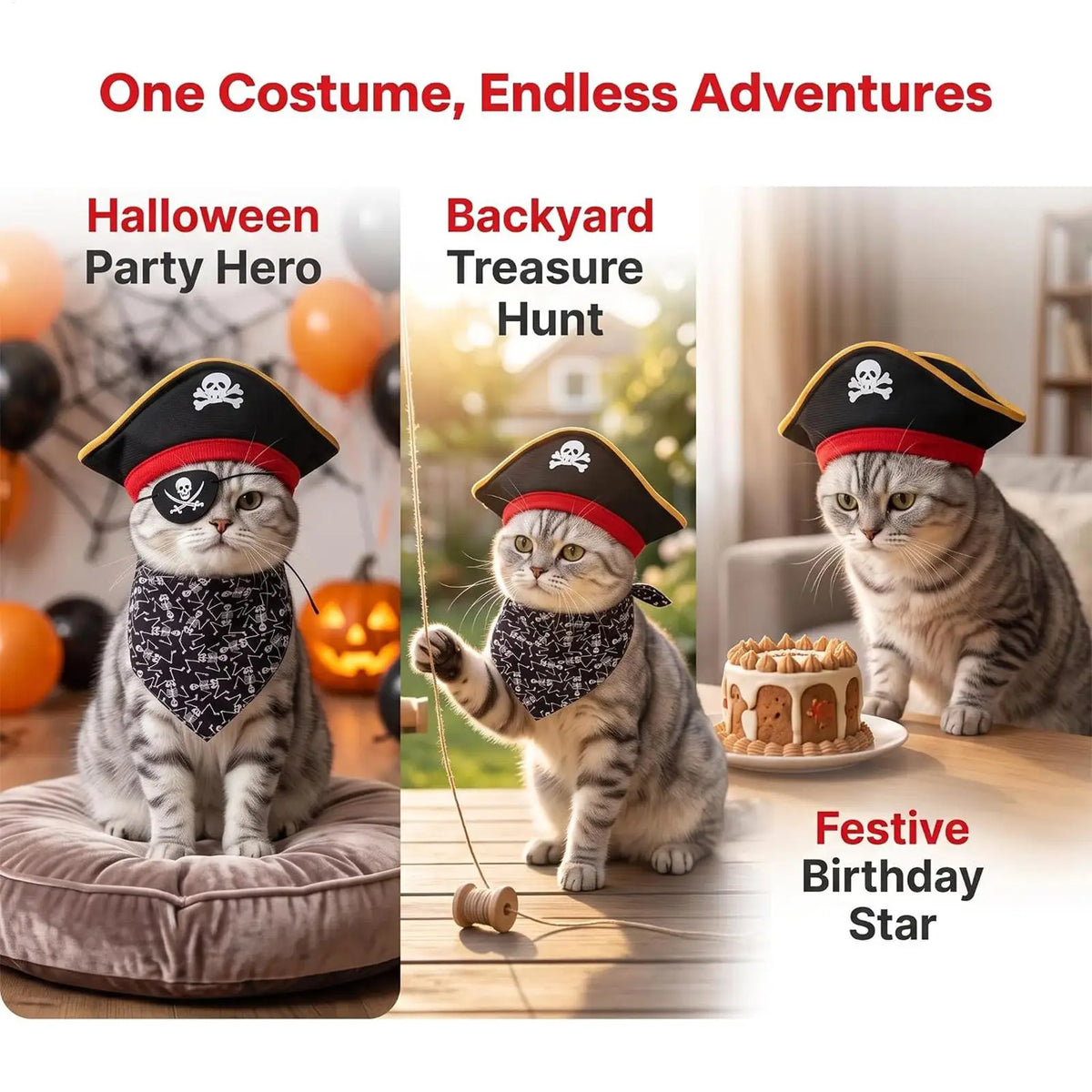 Pirate Hat & Bandana Costume Set for Cats & Dogs