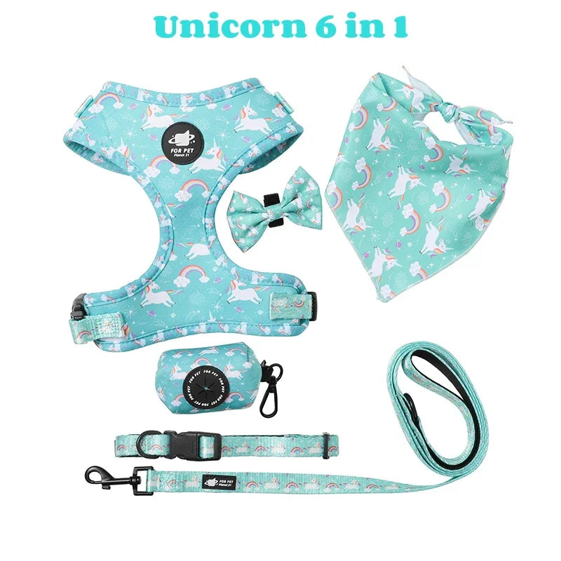 Printed Dog Harness & Coordinating Walking Accessory Set