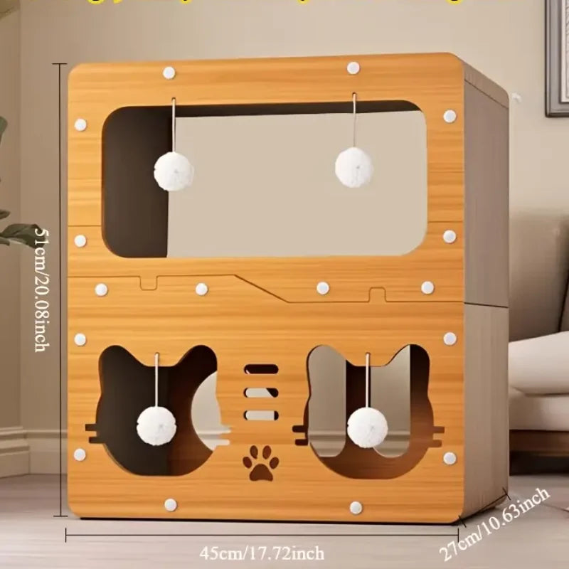 Cat House & Scratcher with Peekaboo Openings