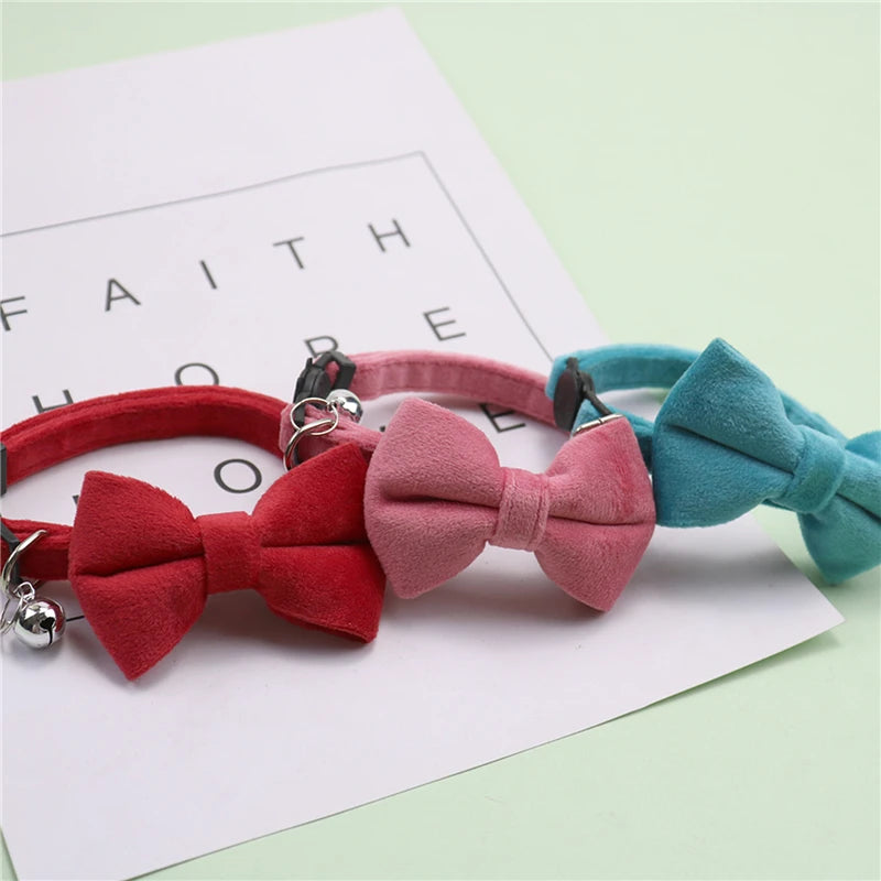 Velvet Bow-Tie Cat Collar with Bell