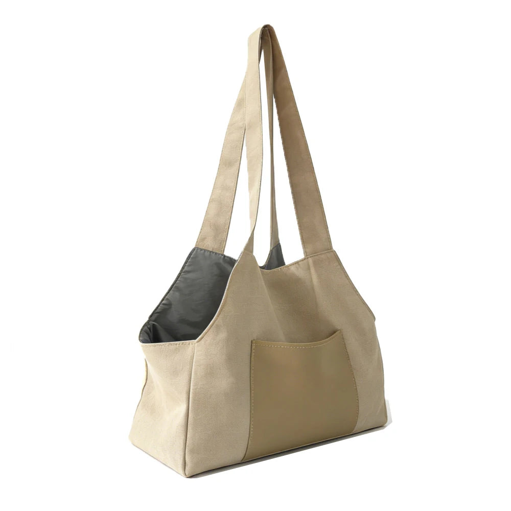 Beige Open-Top Pet Carrier Tote with Pocket
