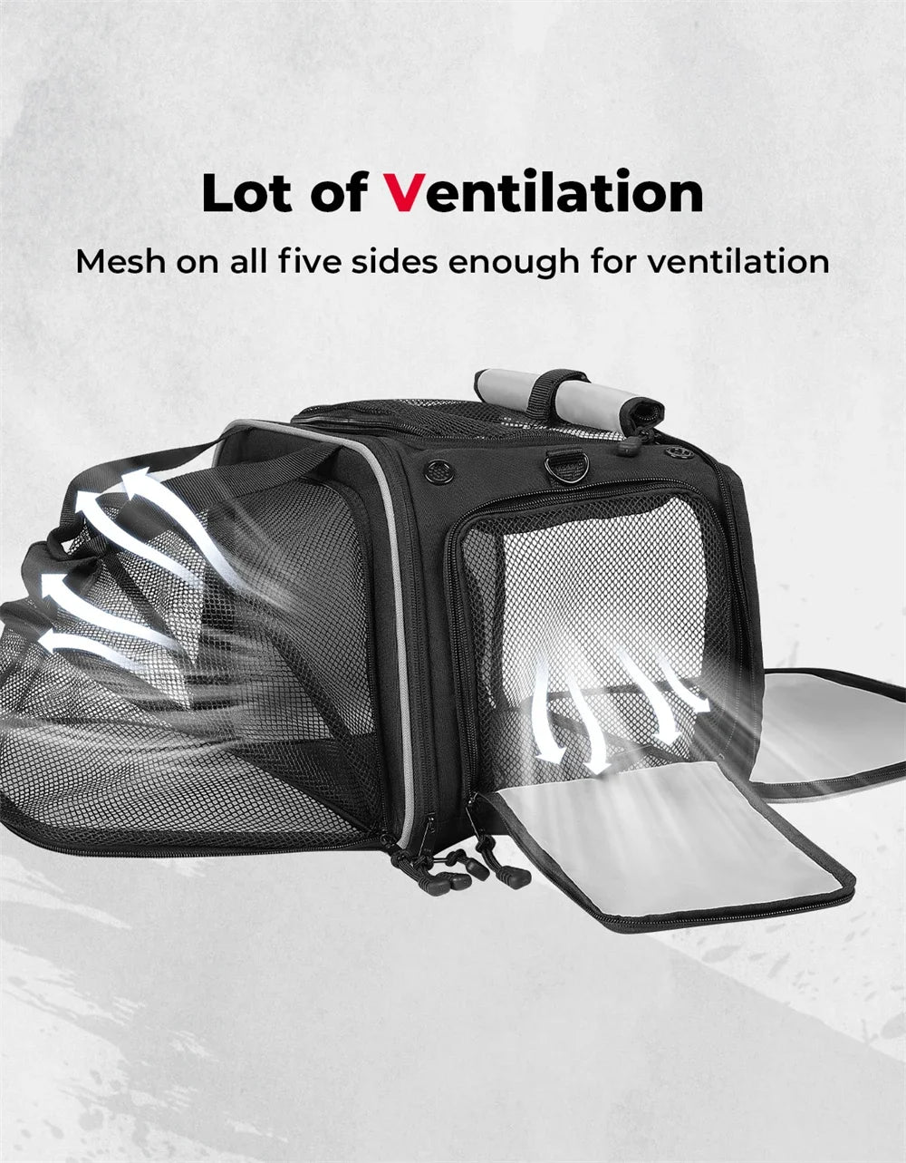 Black Pet Travel Carrier with Mesh Panels & Storage Pockets