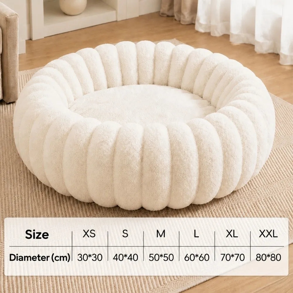 Pumpkin-Ribbed Plush Round Pet Bed