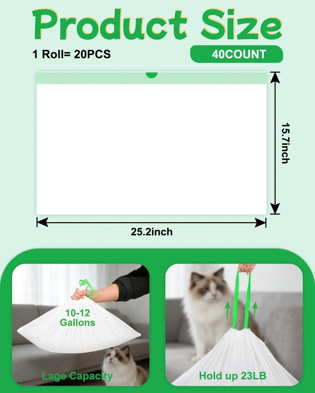Drawstring Cat Litter Drawer Liners, 64 × 40 cm