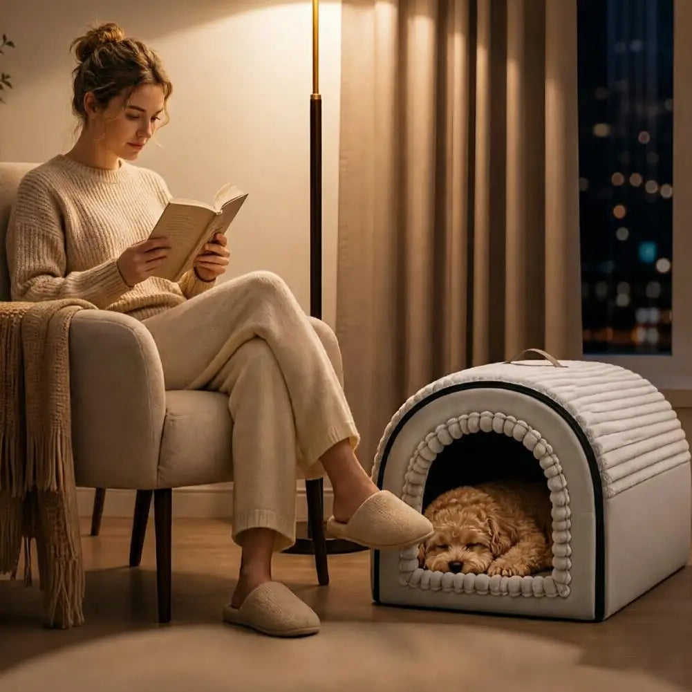 Covered Pet Tent Bed with Door Curtain