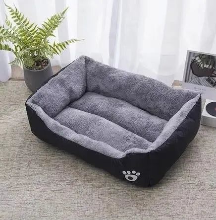 Plush-Lined Rectangular Pet Bed with Paw Detail