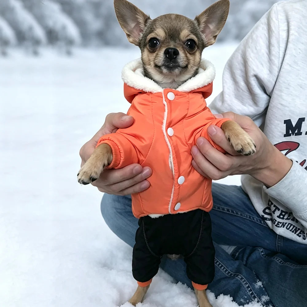 Slogan-Patch Hooded Pet Jumpsuit with Black Legs