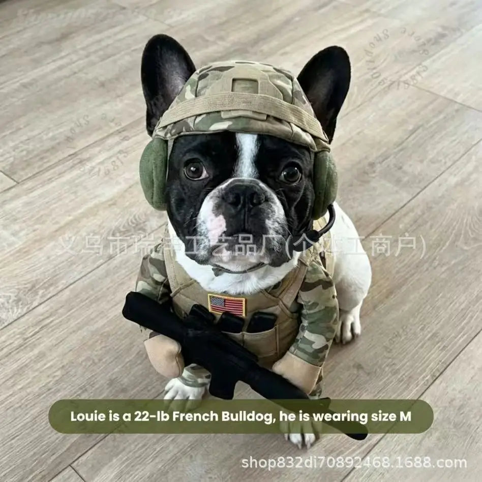 Camouflage Soldier Costume with Helmet for Cats & Small Dogs