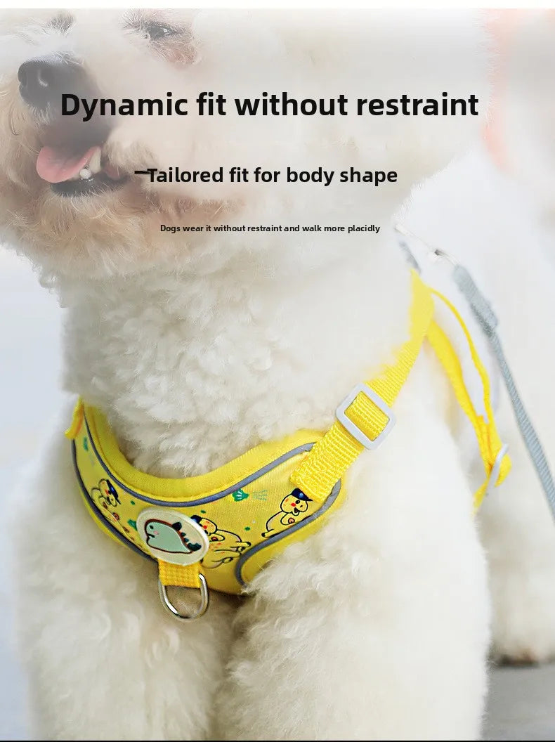 Cartoon-Print Pet Vest Harness, Harness or Leash Option