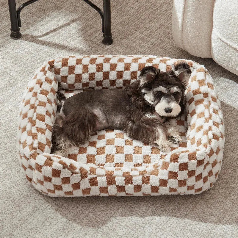 Checkerboard Fleece Bolster Bed for Dogs & Cats