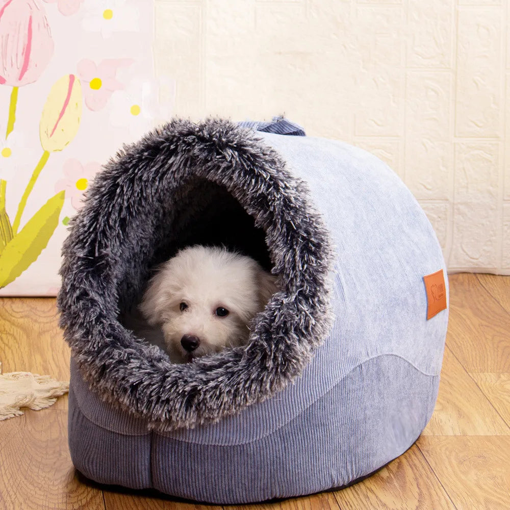 Plush-Trimmed Pet Cave Bed in Two Sizes