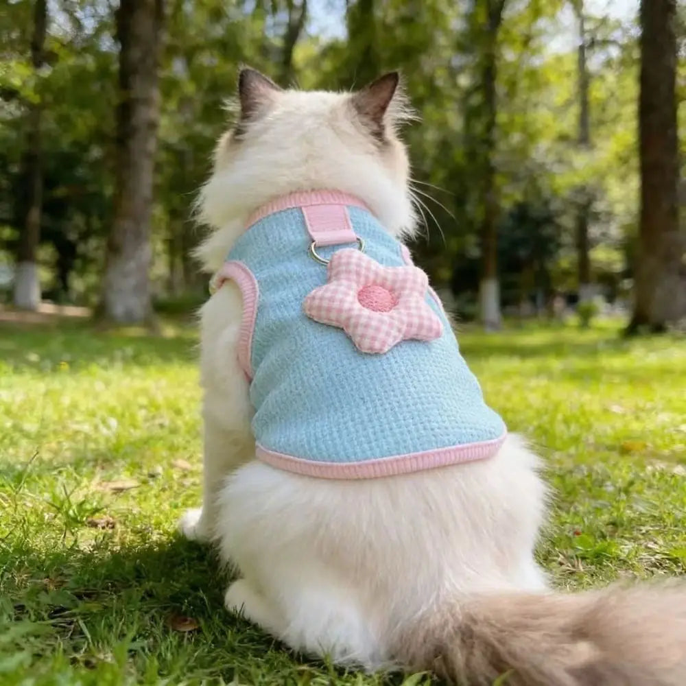 Pastel Pet Vest with Gingham Flower Detail