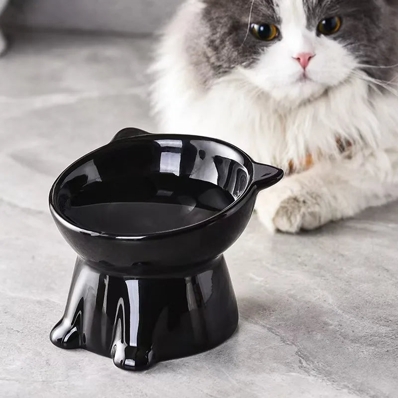 Tilted Raised Cat Bowl in Black or White