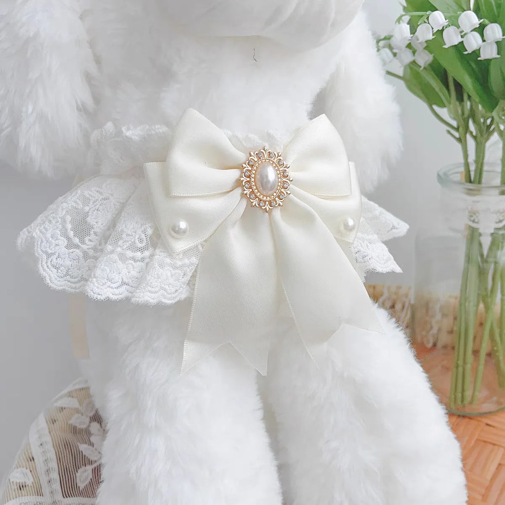 Lace-Trim Pet Neck Bib with Statement Bow