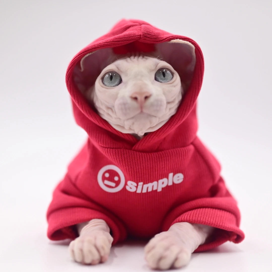 Red Cotton Cat Hoodie for Sphynx Cats