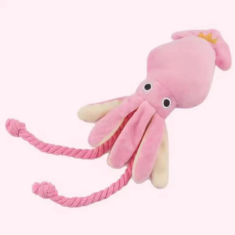 Pink Squeaky Octopus Dog Toy with Rope Tentacles