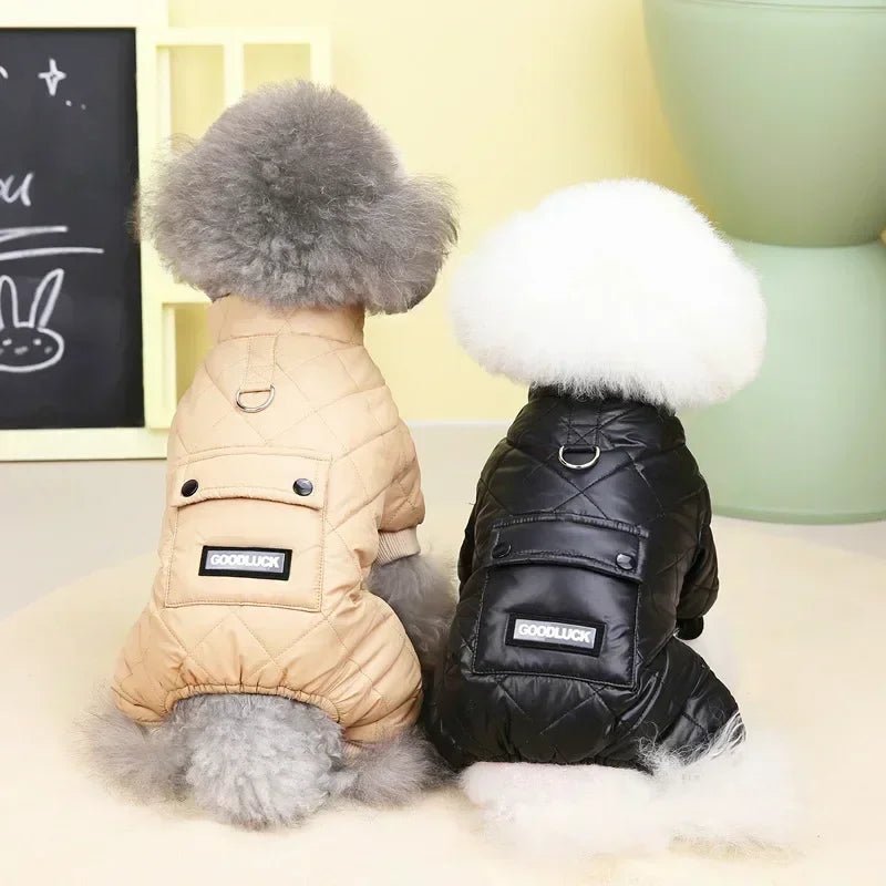 Quilted Four-Leg Dog Jumpsuit with Snap Front