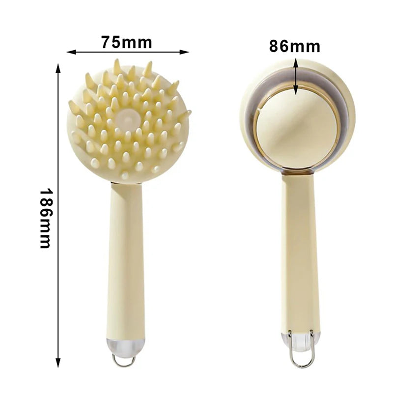 Pet Bath Brush with Refillable Shampoo Dispenser & Long Handle