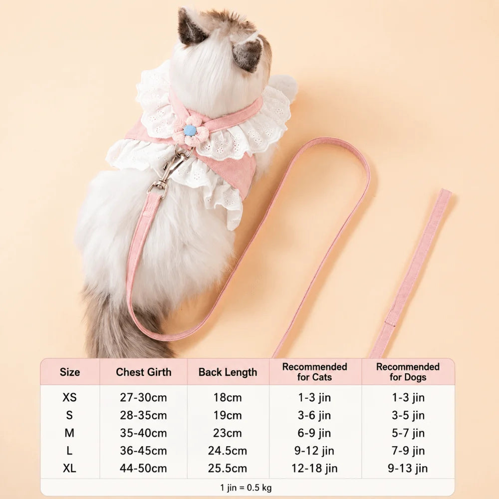Lace-Trim Flower Pet Harness & Matching Leash Set