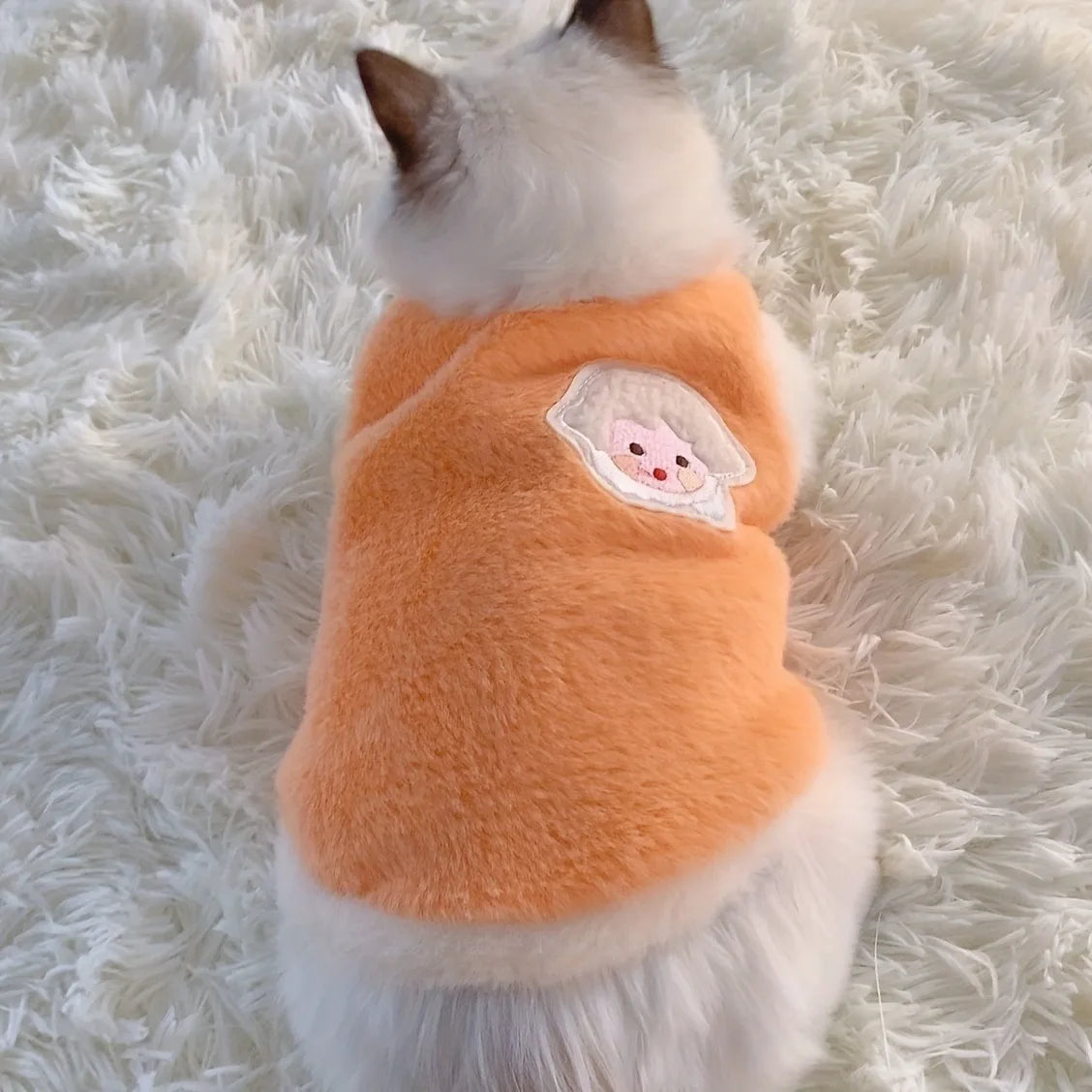 Fluffy Sheep-Patch Cat Vest