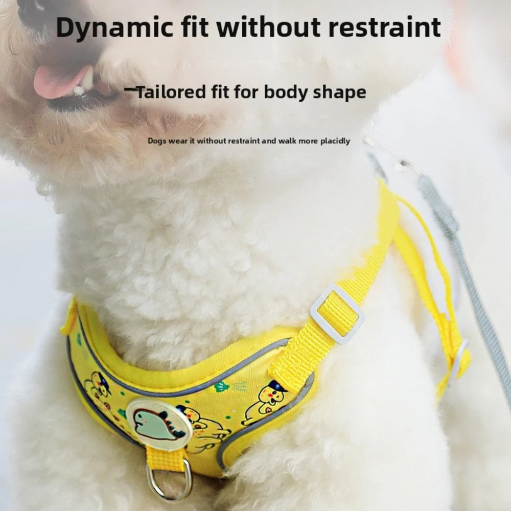 Cartoon-Print Pet Vest Harness, Harness or Leash Option