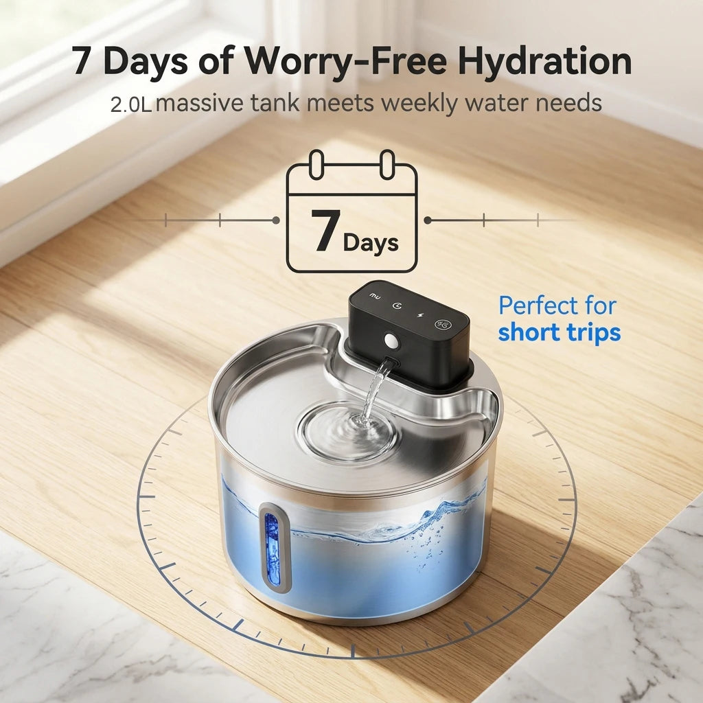 Stainless Steel Motion-Sensor Pet Water Fountain, 2L–2.2L