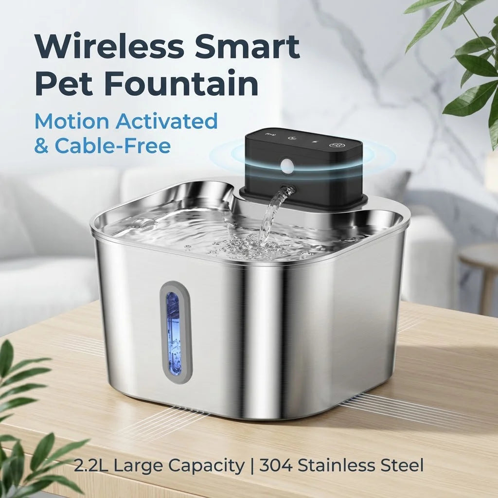Stainless Steel Motion-Sensor Pet Water Fountain, 2L–2.2L